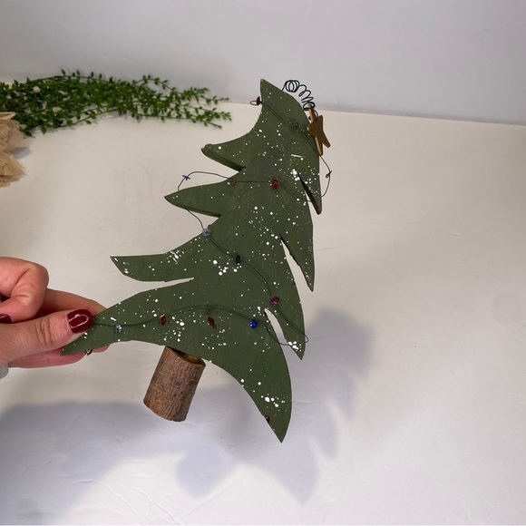 Two Primitive Painted and Decorated Christmas Trees Folk Art Handmade - Picture 2 of 8